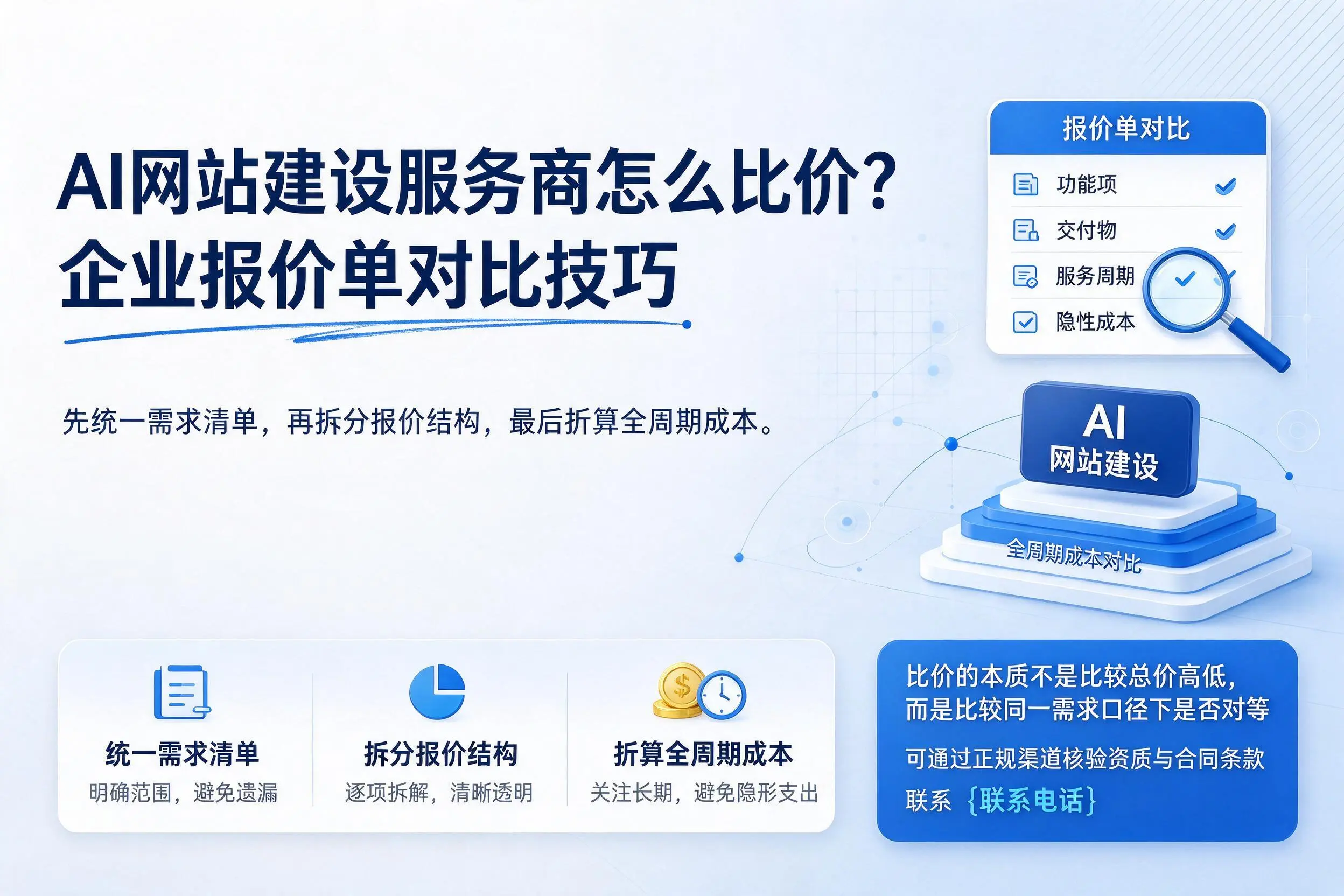 AI网站建设服务商怎么比价?黄冈企业报价单对比技巧