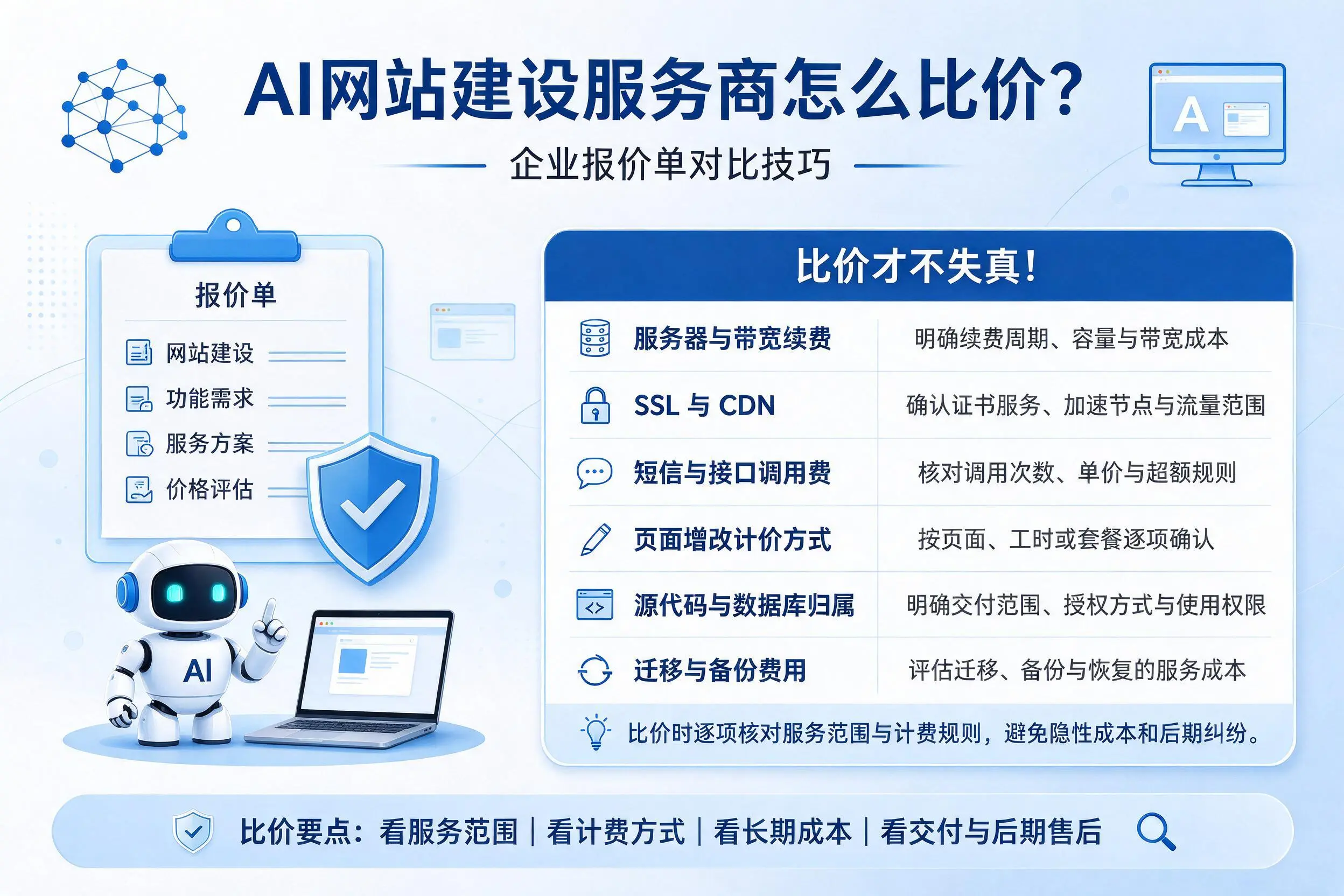 AI网站建设服务商怎么比价?黄冈企业报价单对比技巧