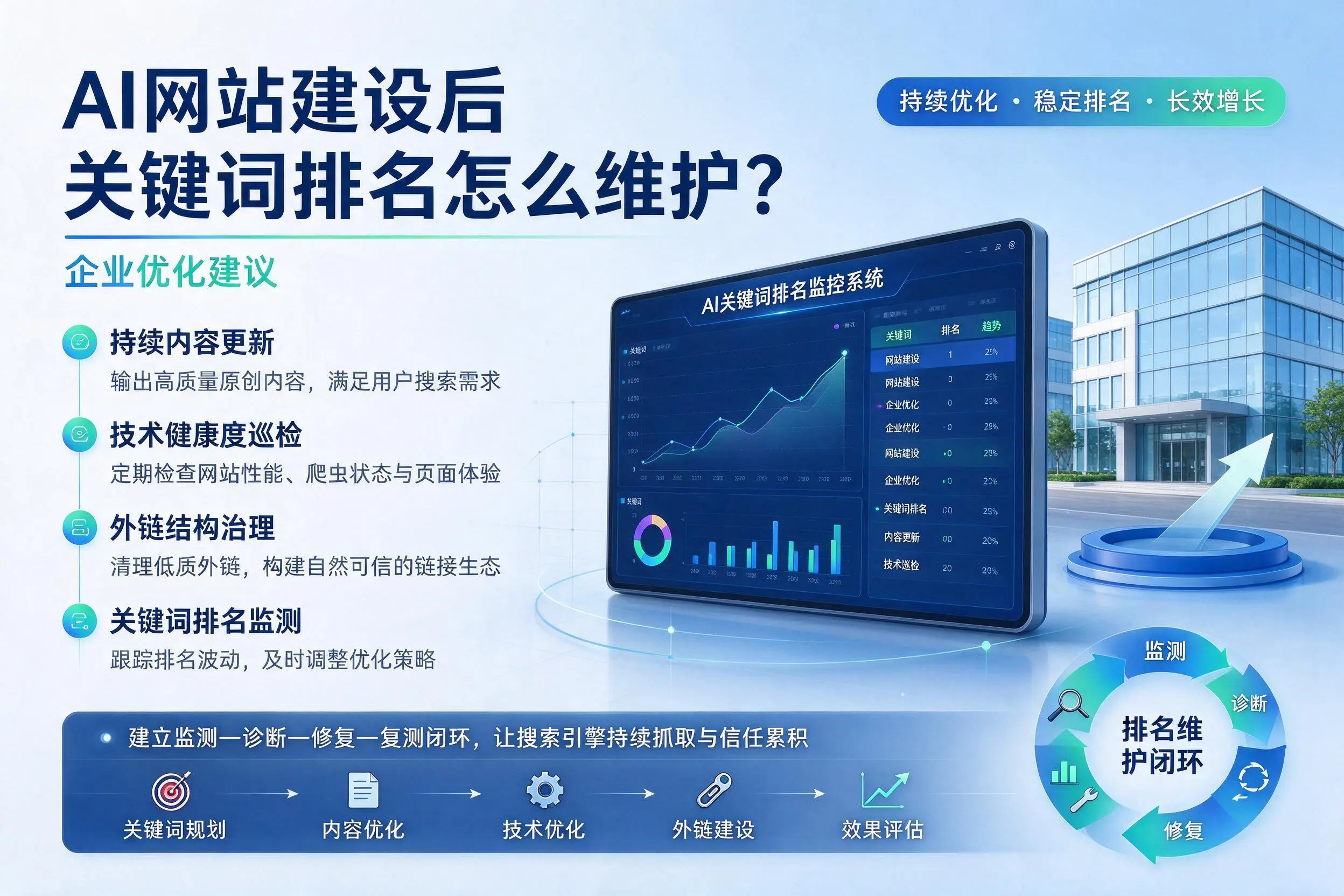 AI网站建设后关键词排名怎么维护？黄冈企业优化建议