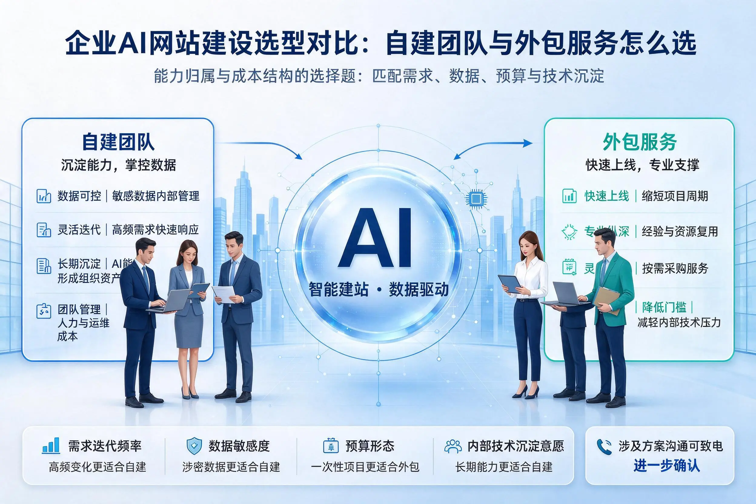 黄冈企业AI网站建设选型对比：自建团队与外包服务怎么选